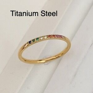 Women's Titanium Steel Rainbow Gem Stacking Ring Gold Tone Size 6